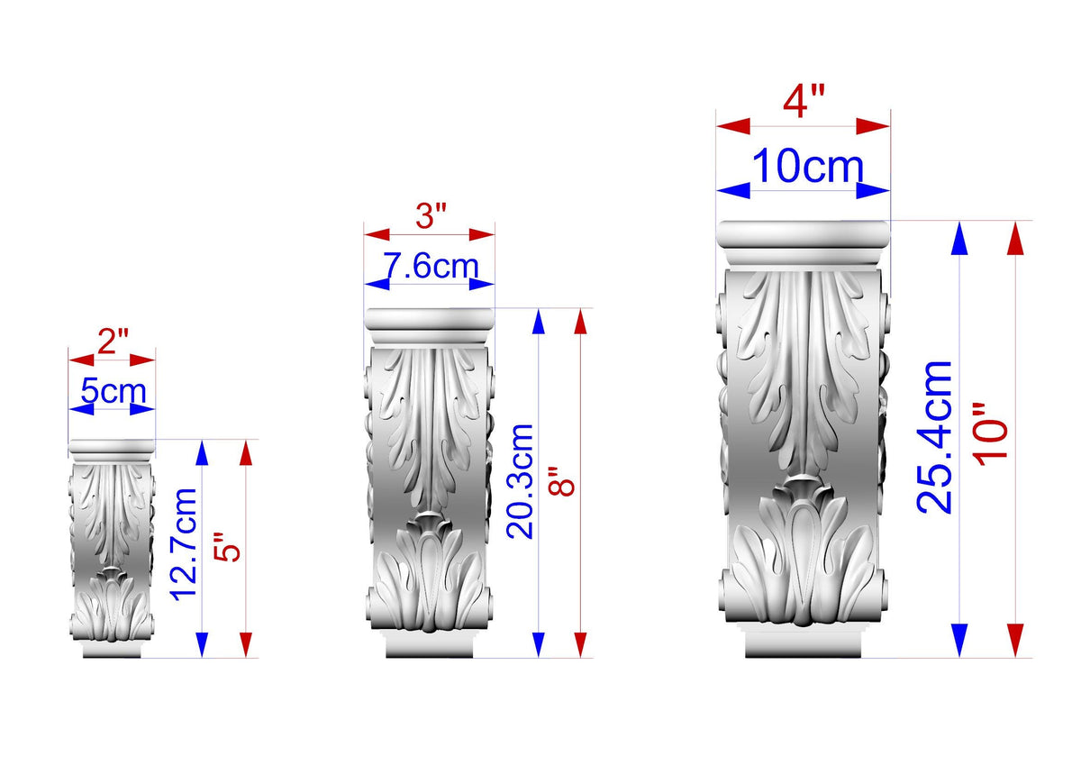 Decorative carved wooden brackets, unpainted, set of 2 pcs.