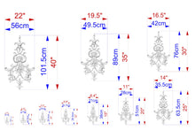 Load image into Gallery viewer, a series of ornate designs or patterns, each accompanied by its own set of measurements in centimeters. The designs vary in size and complexity, ranging from small to large, and are arranged in a grid-like pattern. The measurements provided for each design are clearly labeled, allowing for a detailed understanding of the size and dimensions of each pattern.
