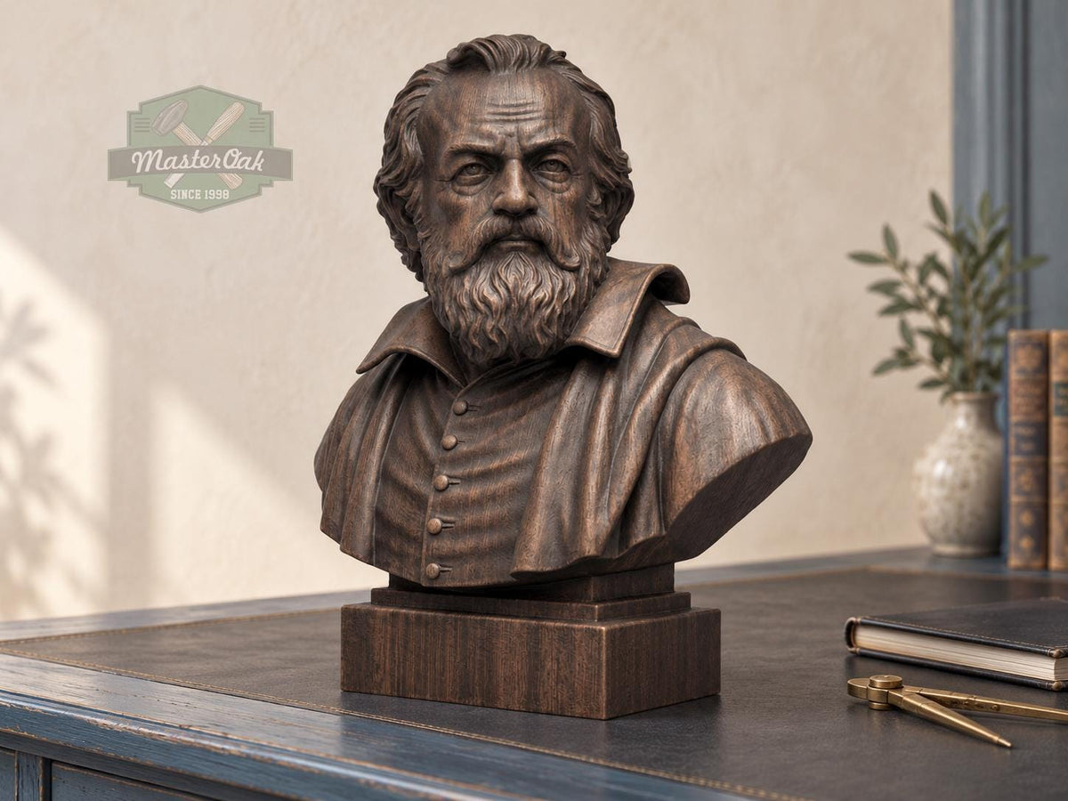 Galileo Galilei Bust, Hand-Finished Wood Sculpture | Astronomy & Science Decor