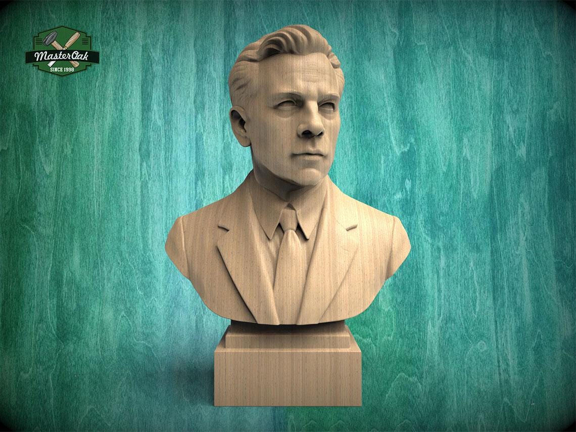 Wooden Boris Hmyria Bust | Hand-Sanded and Hand-Toned | Ukrainian Opera Singer Decor