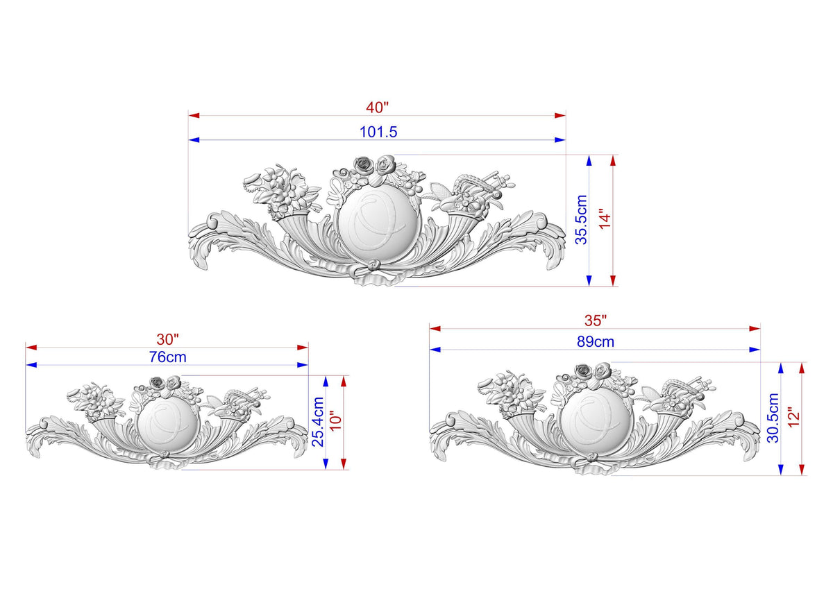 Personalized Romantic Floral Carved Wood Onlay with Central Medallion, Elegance Wood Applique, Furniture Carving, Wood Onlay, 1pc, Unpainted