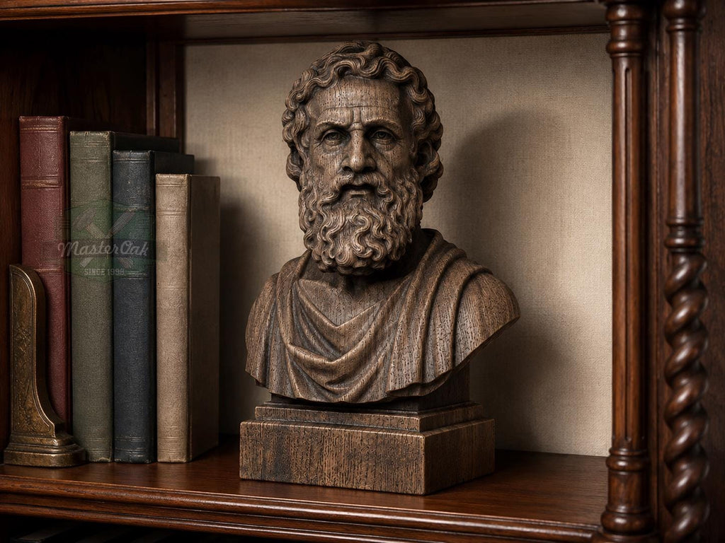 Plato Bust, Hand-Finished Wood Sculpture | Greek Philosophy Decor