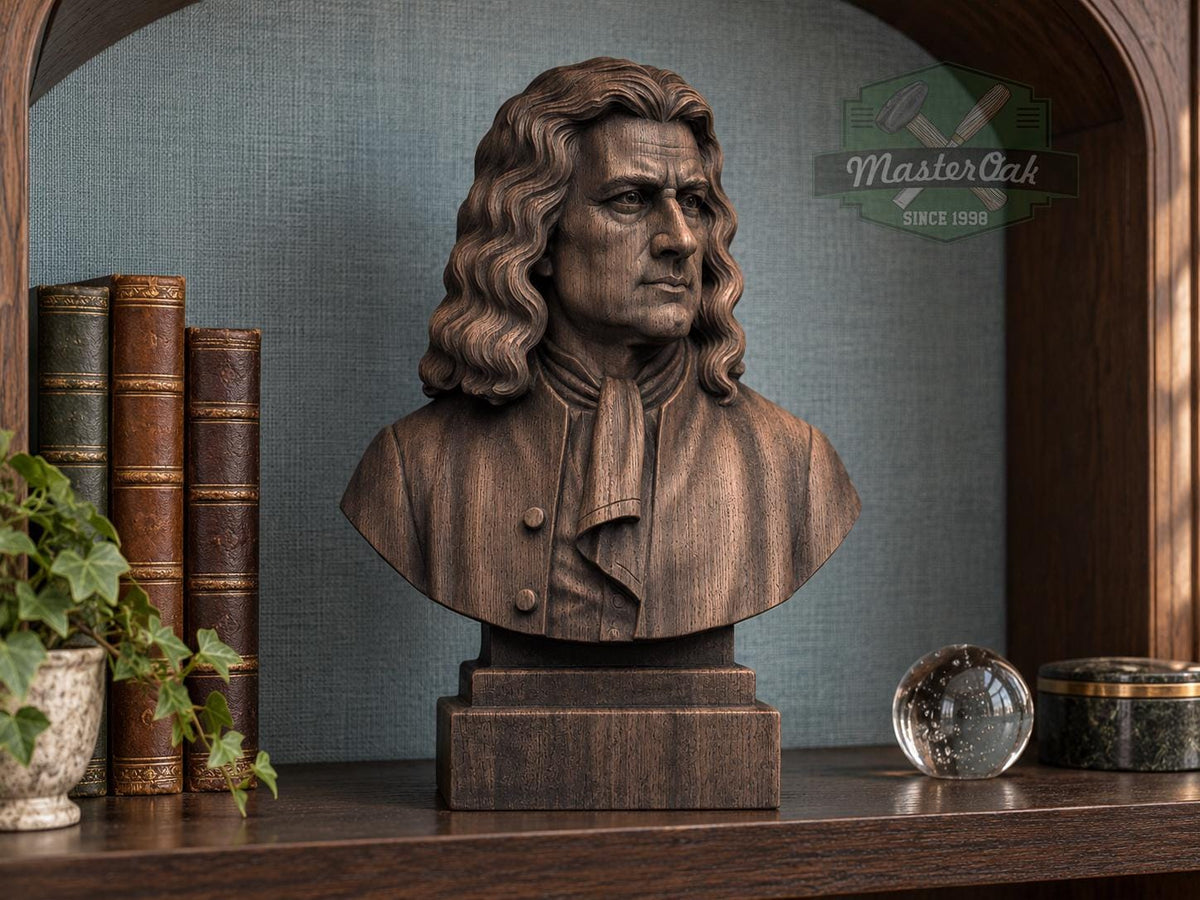 Isaac Newton Bust, Hand-Finished Wood Sculpture | Physics & Math Decor