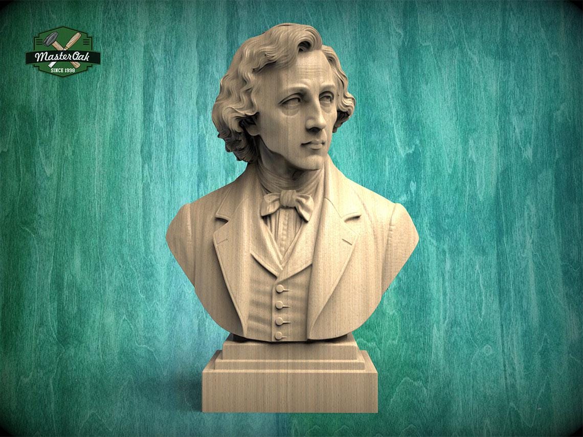 Frederic Chopin Bust, Hand-Finished Wood Sculpture | Romantic Composer Decor