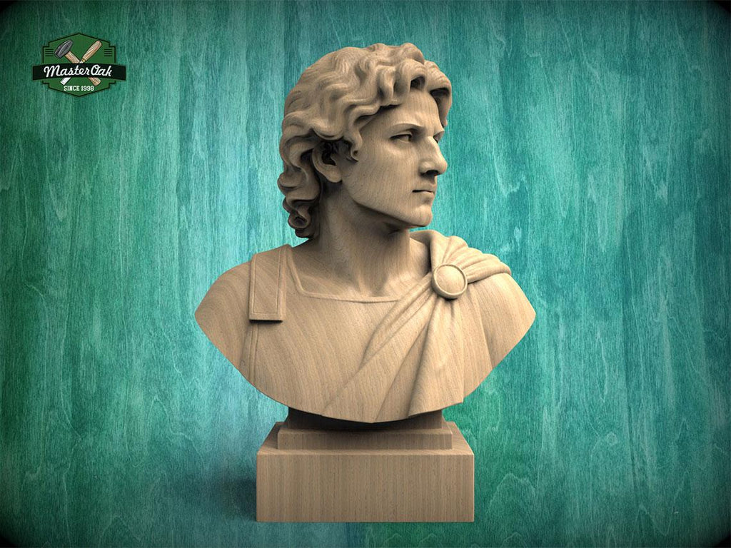 Alexander the Great Bust | Carved & Hand-Finished Wood Statue | Conqueror Gift