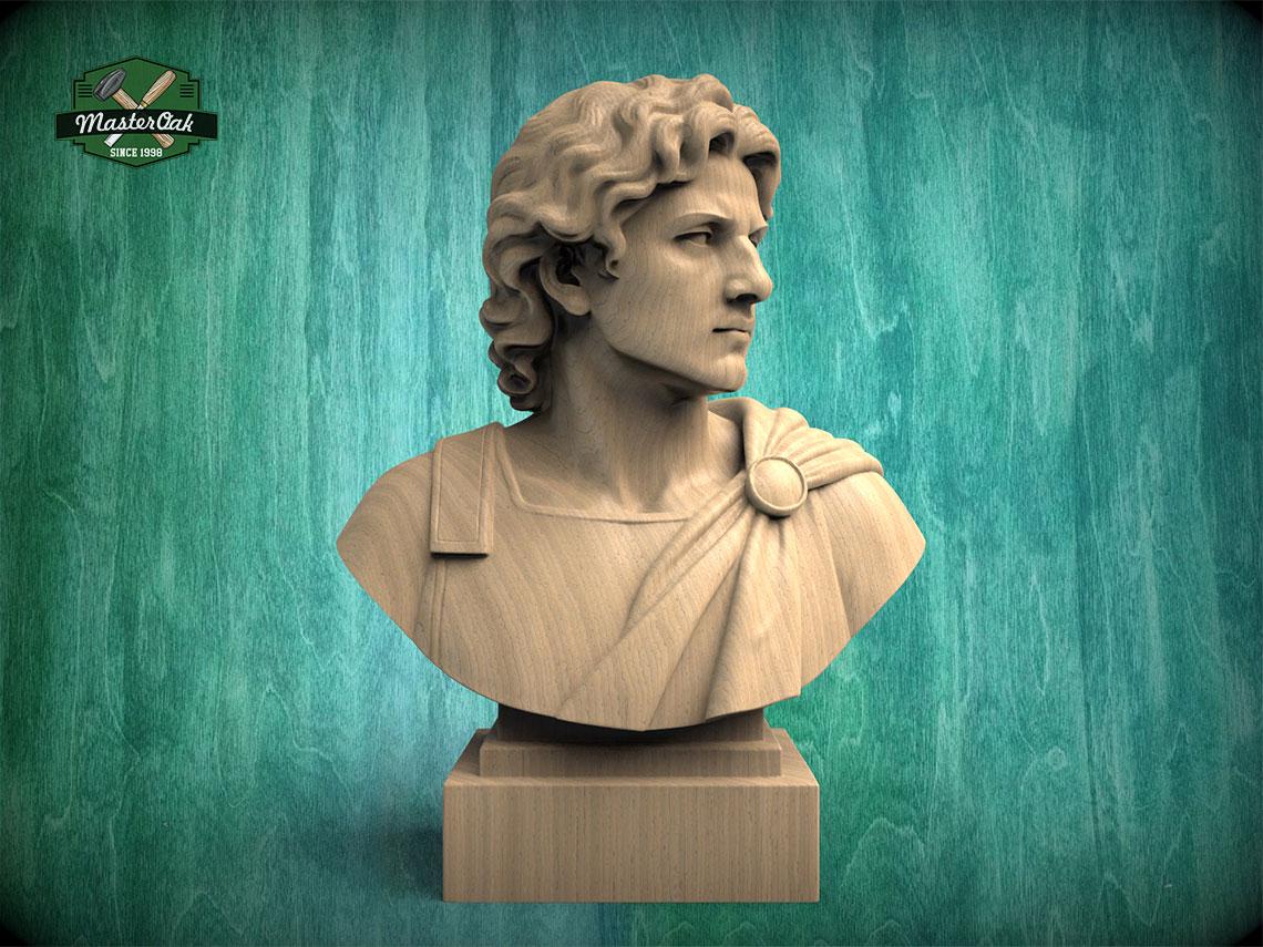 Alexander the Great Bust | Carved & Hand-Finished Wood Statue | Conqueror Gift