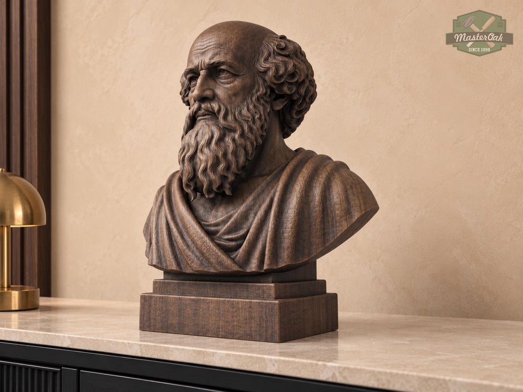 Archimedes Bust, Hand-Finished Wood Sculpture | Science History Gift for Office Library Decor