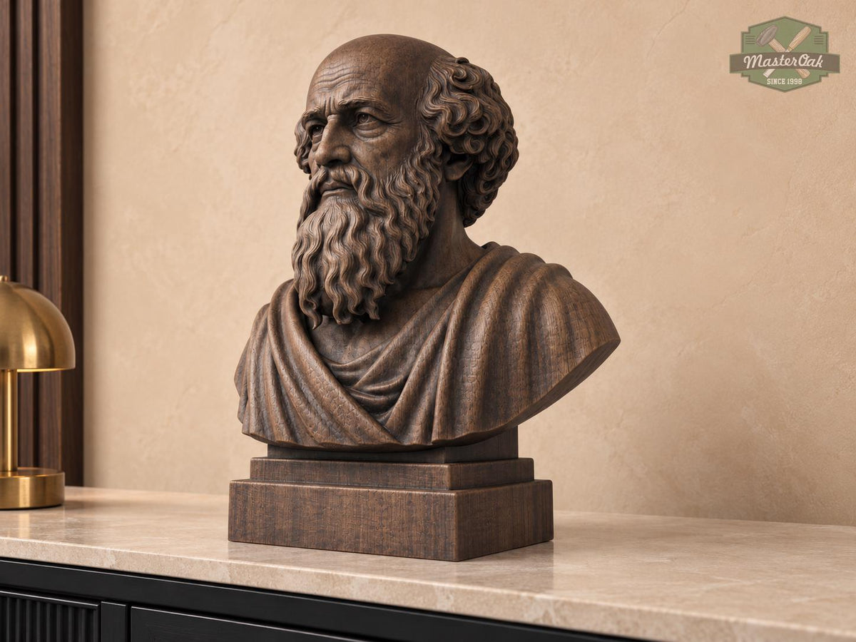 Archimedes Bust, Hand-Finished Wood Sculpture | Science History Gift for Office Library Decor