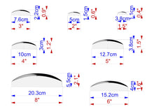 Load image into Gallery viewer, a series of six different sizes of objects, each labeled with its corresponding measurement in centimeters. The objects are arranged in a grid-like pattern, with each object being a different size. The sizes are labeled from 7.6 cm to 3.8 cm, with intermediate measurements such as 10 cm, 12.7 cm, and 5 cm. The image does not contain any text that can be described in fewer than 500 characters.
