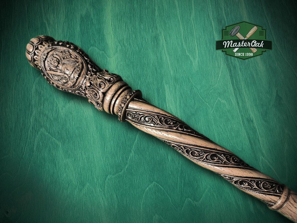 Carved Wood Cane with Archangel Michael – Christian Walking Staff Decor, Painted, religion stick