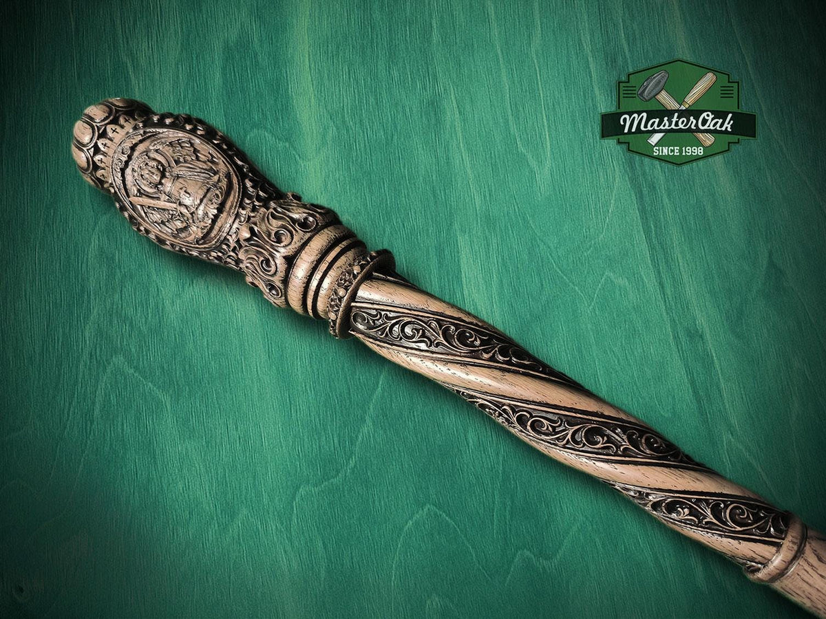 Carved Wood Cane with Archangel Michael – Christian Walking Staff Decor, Painted, religion stick