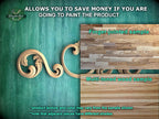 The image is a promotional advertisement for Master Oak, a company that sells wood products. It features a close-up of a wooden sample, highlighting the different textures and colors of the wood. The ad encourages viewers to save money by painting the product, offering a finger-jointed sample and a multi-toned wood sample to choose from. The text emphasizes that the product texture and color may vary from the sample shown, and that adjacent pieces have different shades.