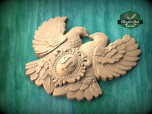 Load image into Gallery viewer, Personalized Dove Wall Plaque – Carved Wooden Wedding Onlay with Monogram

