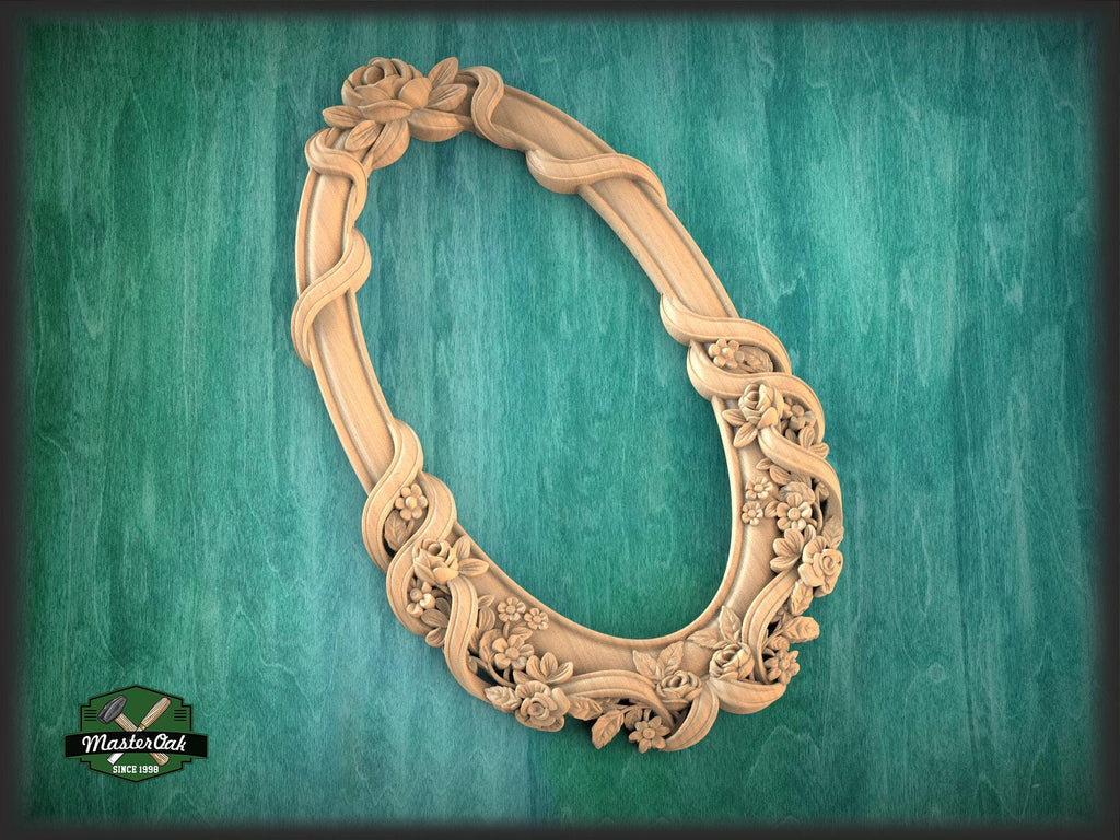 Large Ornate Oval Mirror Frame Carved Wood, Unpainted