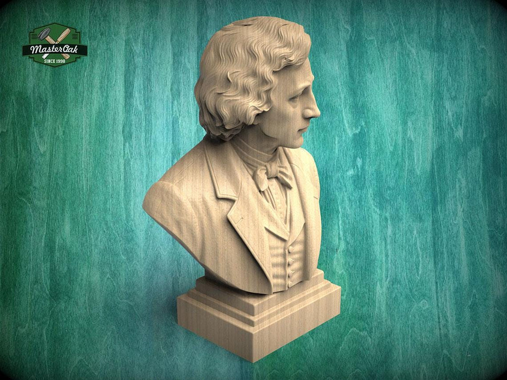 Frederic Chopin Bust, Hand-Finished Wood Sculpture | Romantic Composer Decor