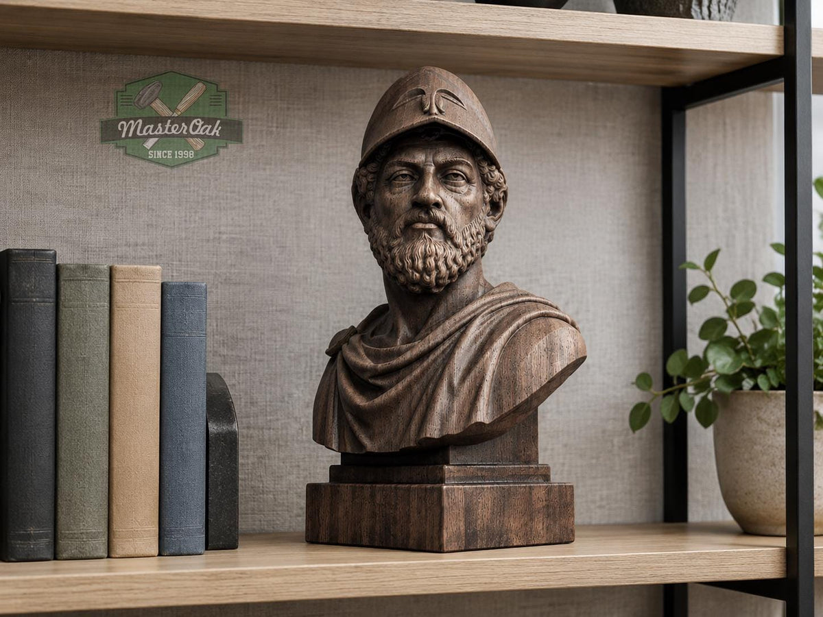 Pericles Bust, Hand-Finished Wood Sculpture | Ancient Athens Decor
