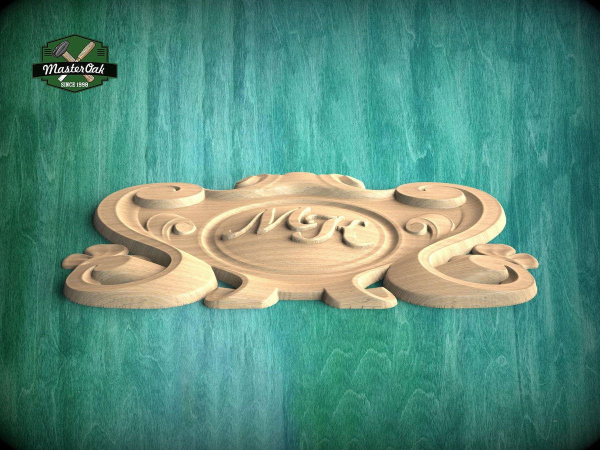 Personalized Carved Onlay, Central Wooden Cartouche for Luxury Decor, 1 pc, Unpainted, Home Wall Embellishments, wooden trims