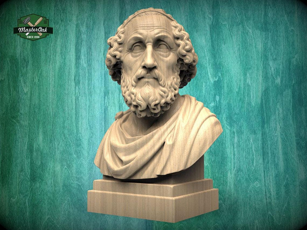 Homer Bust | Carved & Hand-Finished Wood Statue | Gift for Literature Lovers
