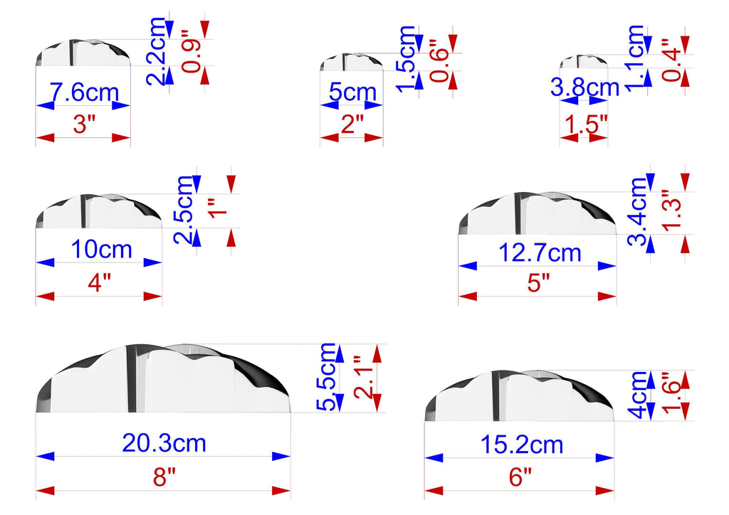 a collection of seven different images, each with its own unique size and dimensions. The images vary in size, ranging from 7.6 cm to 3.8 cm. The images are arranged in a grid-like pattern, with each image being a separate element within the overall composition. The image does not contain any text or additional information beyond the measurements provided.