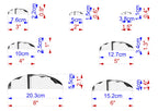 a collection of seven different images, each with its own unique size and dimensions. The images vary in size, ranging from 7.6 cm to 3.8 cm. The images are arranged in a grid-like pattern, with each image being a separate element within the overall composition. The image does not contain any text or additional information beyond the measurements provided.