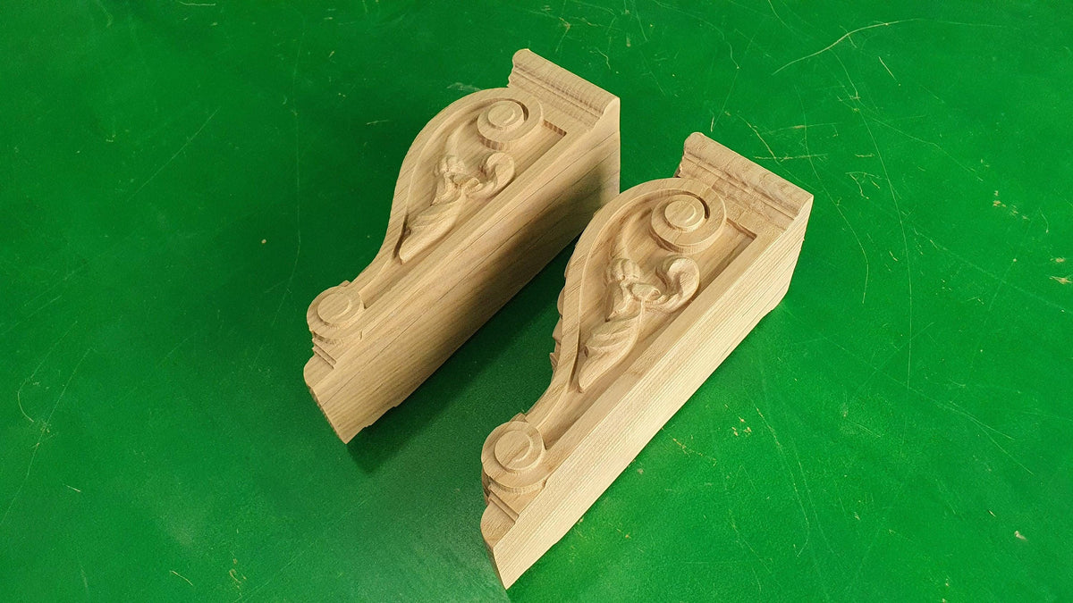 Decorative carved wooden brackets, unpainted, set of 2 pcs.