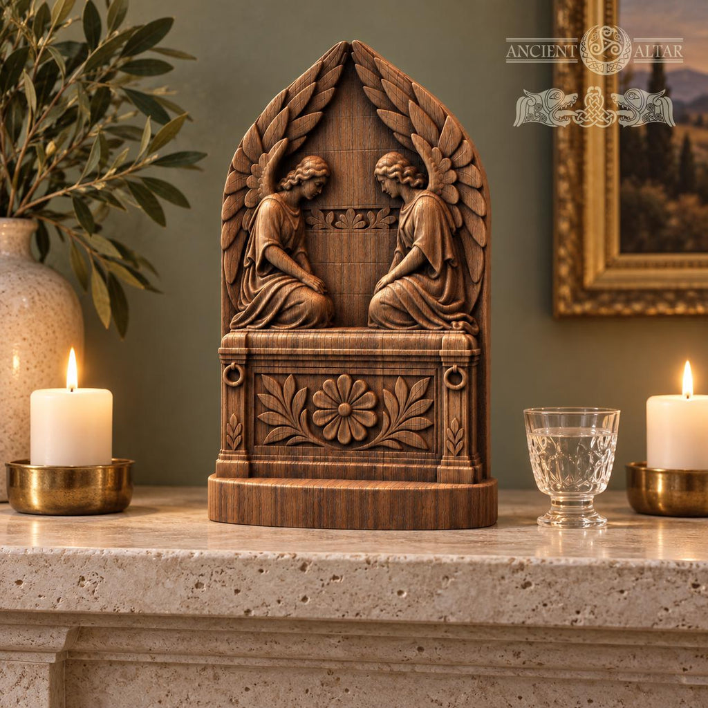 Ark of the Covenant with Cherubim, Solid Oak Wood Relief, Winged Angels Sculpture, Biblical Judaica Decor, Religious Gift
