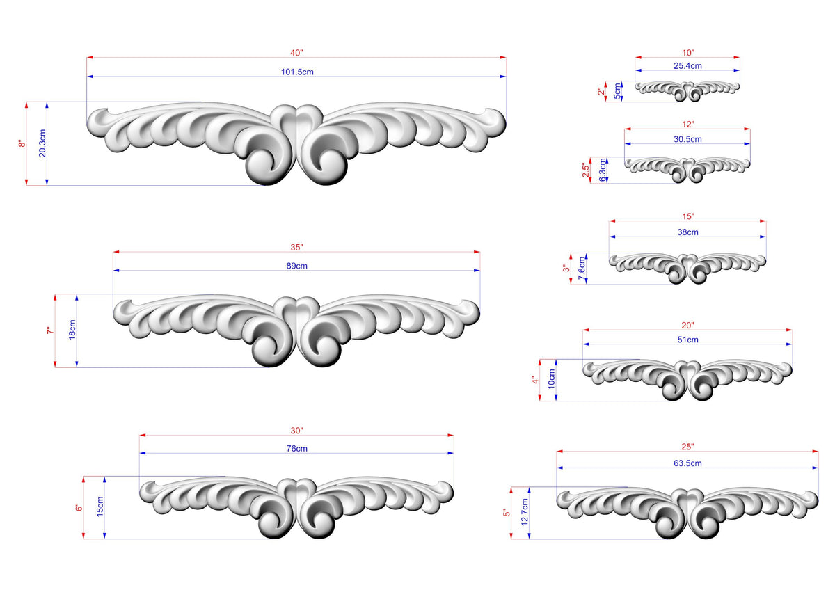 a collection of seven different designs or images, each accompanied by its own set of measurements and scale factors. The designs are depicted in a detailed manner, with each one clearly visible and accurately represented. The accompanying measurements provide a clear understanding of the size and dimensions of each design, allowing for a precise comparison between the different images.