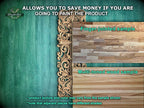 The image is a promotional image for Master Oak Paint, featuring a wooden background with a decorative border and a sample of a multi-toned wood sample. The text on the image provides information about the paint product, including that it allows for savings if the product is painted, and that the sample shows the product texture and color may vary from the sample shown. The text also mentions that adjacent pieces have different shades.