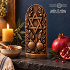 Star of David Oak Wood Sculpture with Olive Branches and Pomegranates, Judaica Home Decor, Jewish Wedding and Housewarming Gift