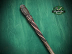 Carved Wood Cane with Archangel Michael – Christian Walking Staff Decor, Painted, religion stick
