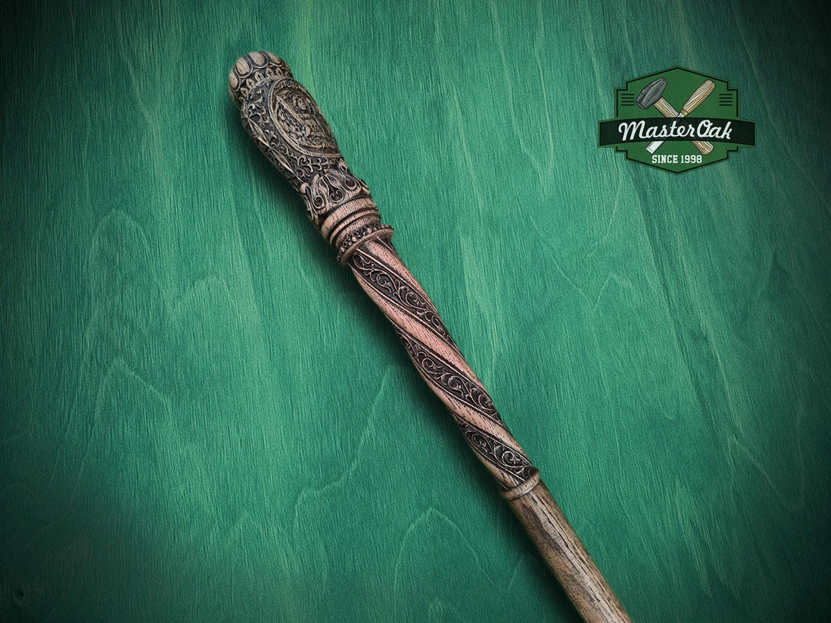 Carved Wood Cane with Archangel Michael – Christian Walking Staff Decor, Painted, religion stick