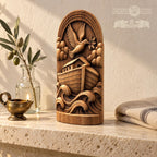 Noah's Ark Wood Sculpture with Dove and Rainbow, Solid Oak Biblical Relief, Judaica Home Decor, Religious Housewarming Gift