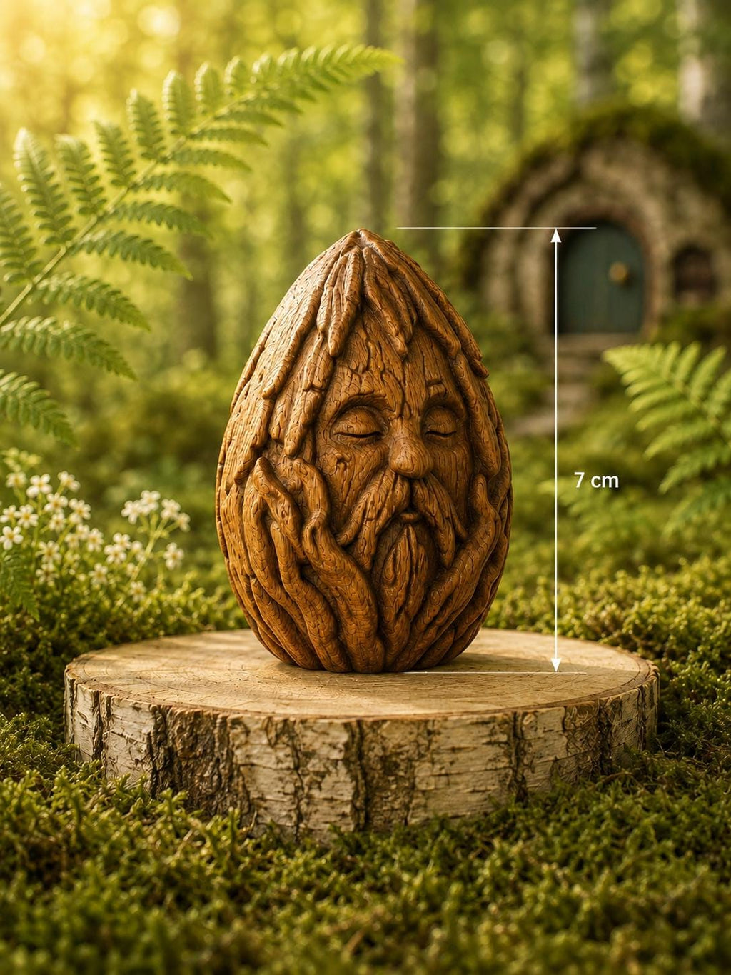 Wooden Forest Spirit Figurine – Ancient Bark Sage, Woodland Guardian Decor