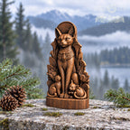 Egyptian Bastet Cat Statue with Kittens, Wooden Goddess Figurine, Ancient Egypt Altar Decor, Cat Lover Gift, Pagan Sculpture