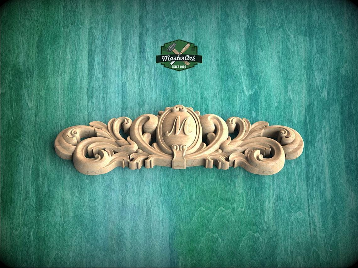 Personalized Large Floral Wood Applique – Ornate Carved Decoration for Furniture