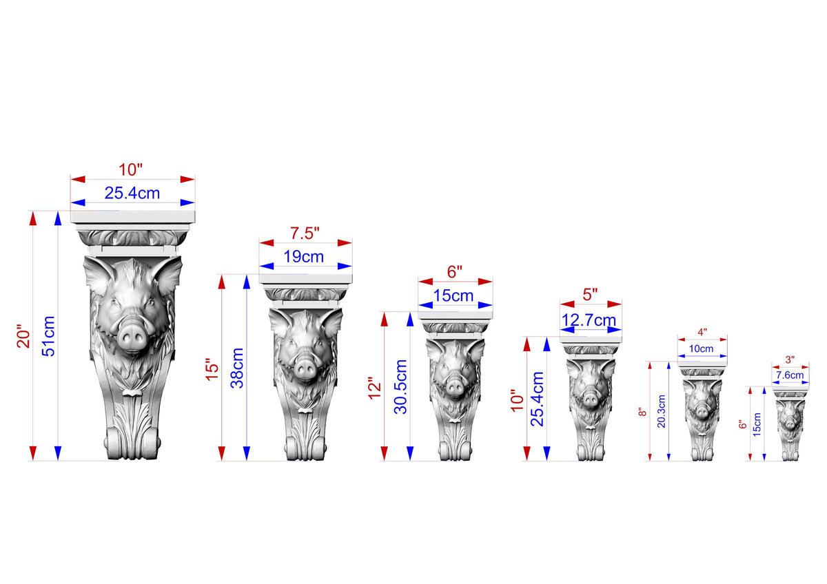Boar Head Wood Corbel – Carved Rustic Wall Bracket for Shelves and Decor