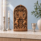 Lions and Tablets Judaica Sculpture, Solid Oak Ten Commandments Decor, Star of David and Crown, Jewish Housewarming Gift