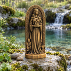 Brigid Statue with Sacred Flame and Anvil, Wooden Celtic Goddess Figurine, Imbolc Altar Decor, Irish Pagan Smithcraft Gift