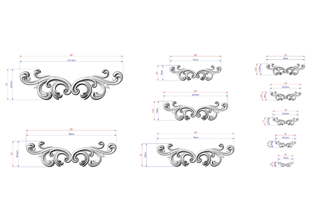 a drawing of a set of decorative designs