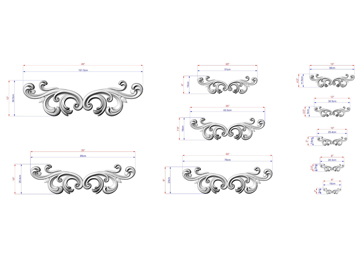 a drawing of a set of decorative designs