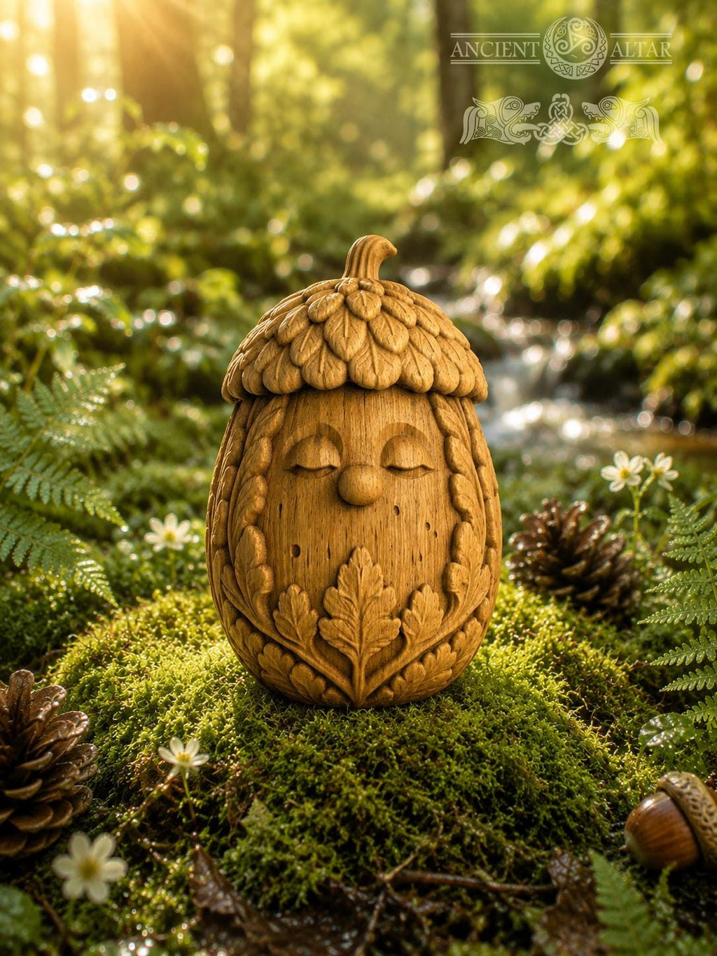 Wooden Acorn Forest Spirit Figurine, Oak Woodland Guardian, Good Luck Charm, Cozy Shelf Decor, Nature Lover Gift