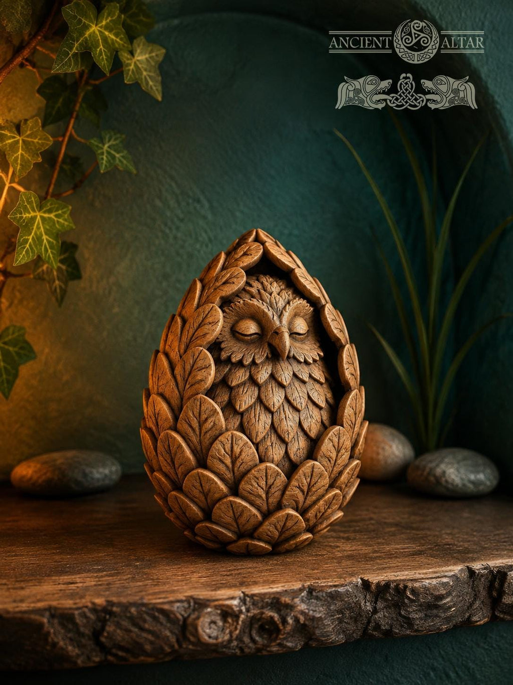 Oak Owl Guardian Figurine, Wooden Forest Spirit, Nursery Decor, Woodland Baby Room Gift, Sleeping Owl Statue, Good Luck Charm