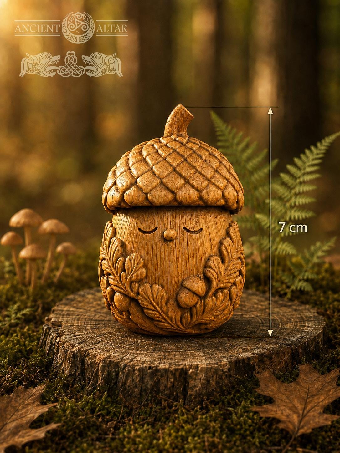 Wooden Acorn Figurine, Forest Spirit Sculpture, Woodland Guardian Decor, Cottagecore Home Accent, Good Luck Gift for Nature Lover