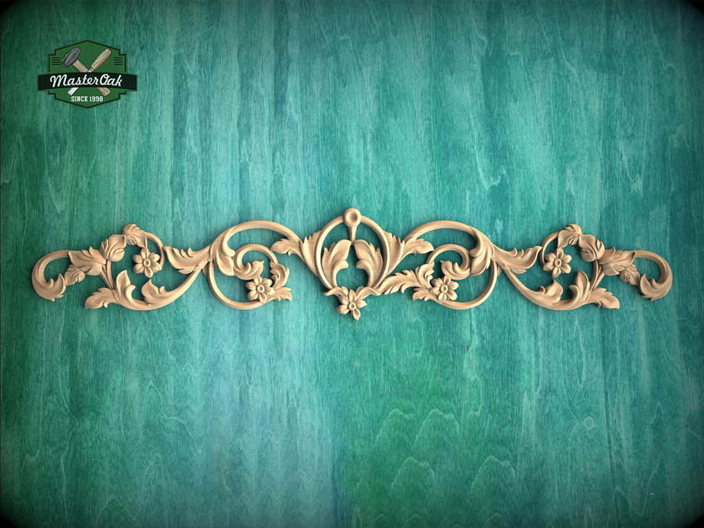 Floral Scroll Wood Applique with Symmetrical Vine Design