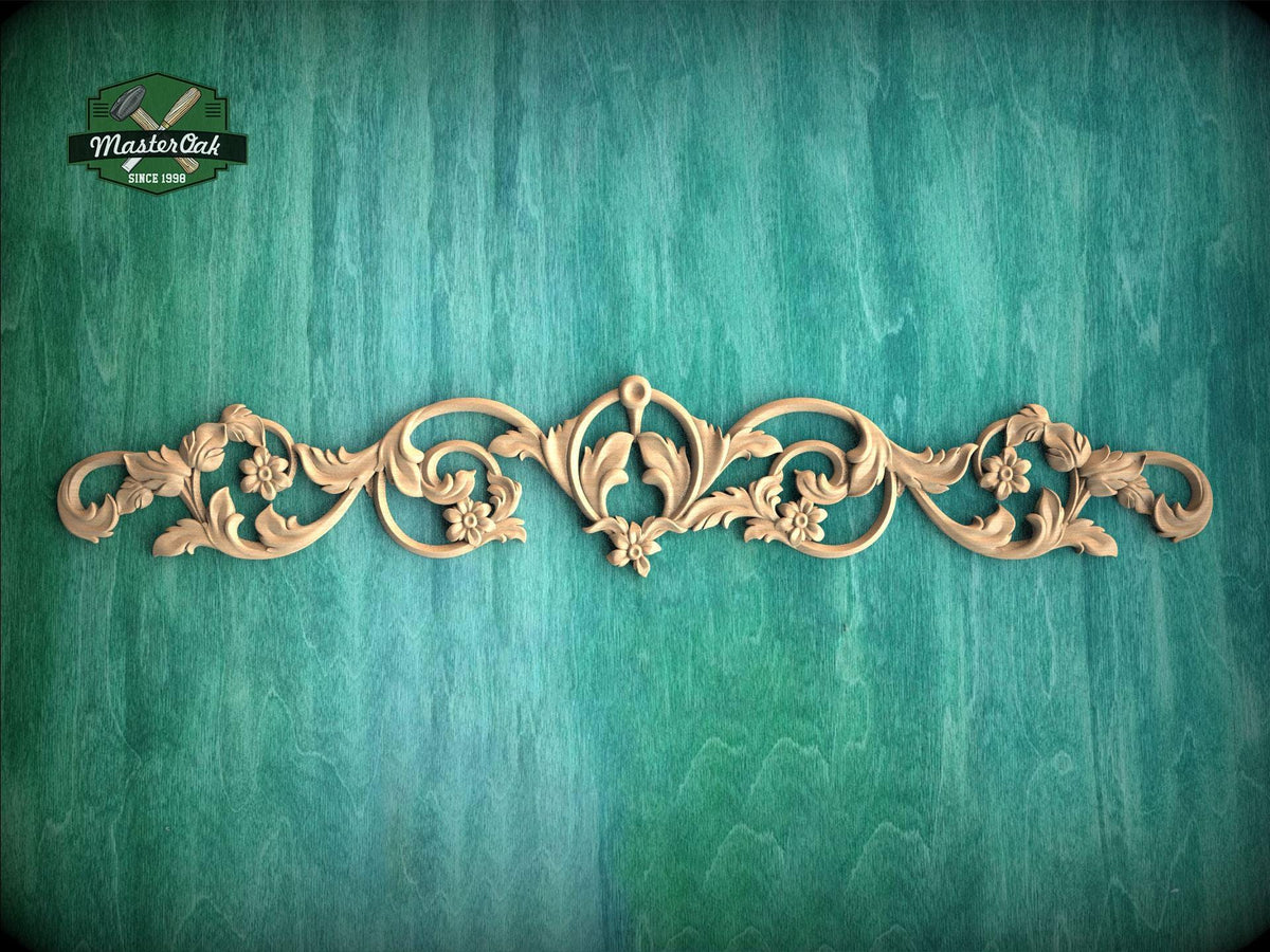 Floral Scroll Wood Applique with Symmetrical Vine Design