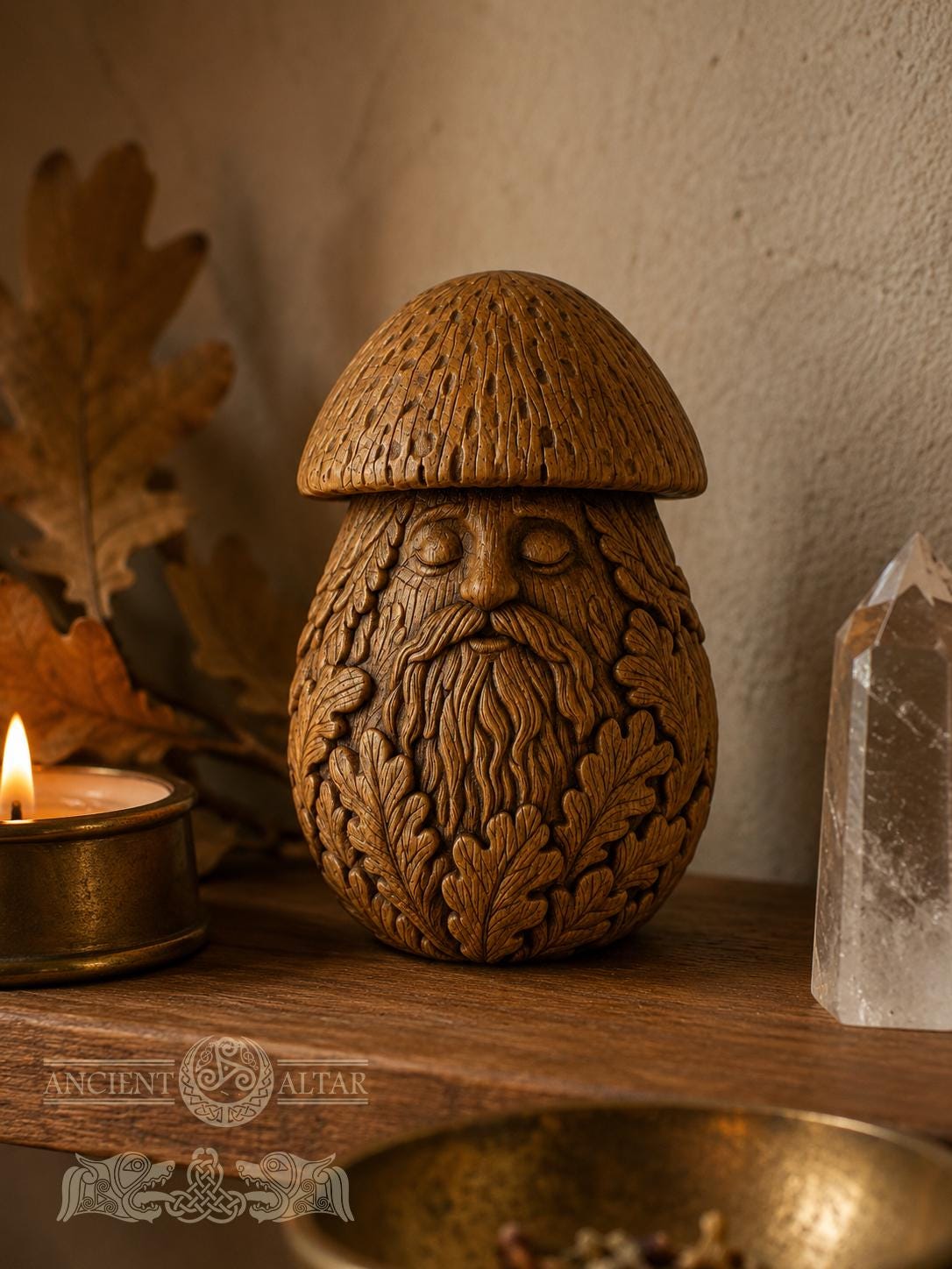 Wooden Mushroom Spirit Figurine, Porcini Elder, Woodland Guardian and Cottagecore Shelf Decor