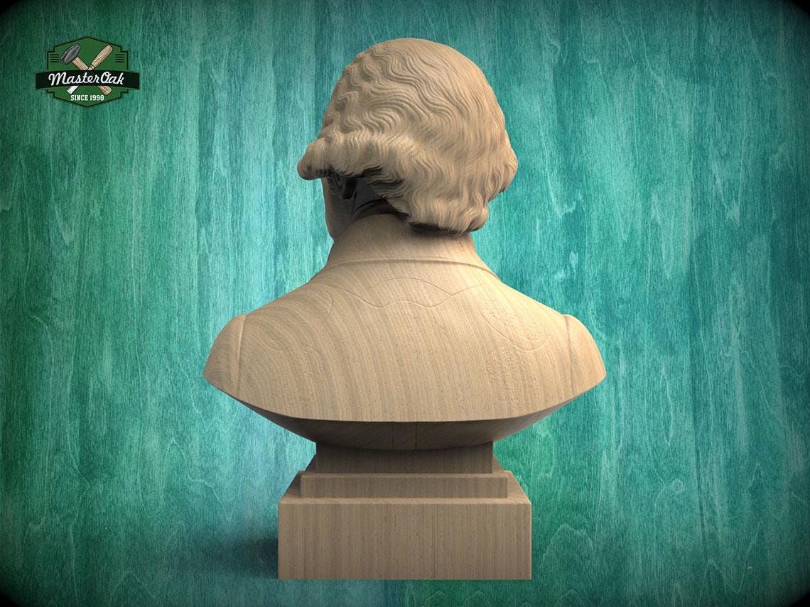 George Washington Bust, Hand-Finished Wood Sculpture | 1st President Decor