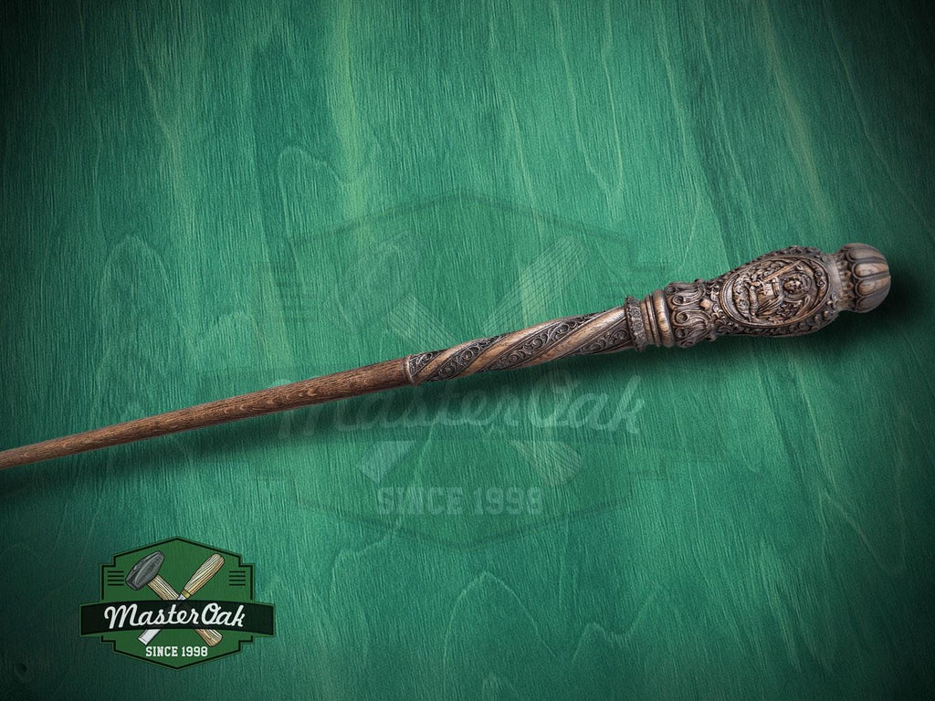 Carved Wood Cane with Archangel Michael – Christian Walking Staff Decor, Painted, religion stick