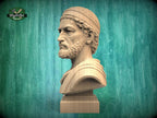 Hannibal Barca Bust, Hand-Finished Wood Sculpture | Ancient Military Decor