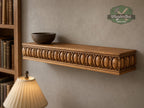 Carved Solid Oak Wall Shelf with Oval Ornament, Decorative Floating Display Shelf, Floating Shelf